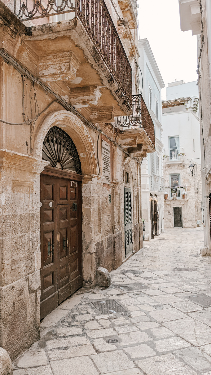 Beige Aesthetic Photo Of a Street in Polignano a Mare, Bari, Apulia, Italy